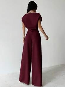 Firerie Summer New Women's Elegant Casual Commuter White Drop-Shoulder Blouse & Wide Leg Pants Suit,Cozy Fall And Winter Clothes For Women