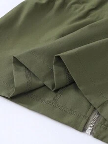 SHEIN 1 件年轻女孩纯色简约腰部设计休闲连帽夹克，适合秋冬穿着，适用于学校、户外活动、家庭聚会，提供温暖和舒适 - 軍綠色 - 查看 7