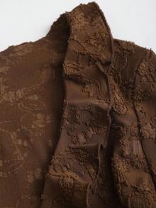 Sweetra 2025 New V-Neck Jacquard Knit Frill Trim Tie Front Long Sleeve Lightweight Jacket - Coffee Brown - View 4