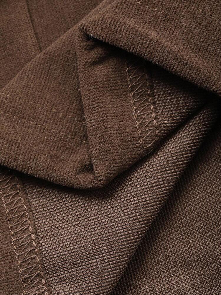 Men's Solid Brown Loose Fit Corduroy Fabric Hoodie & Pants Set, Autumn, Cozy Outfits