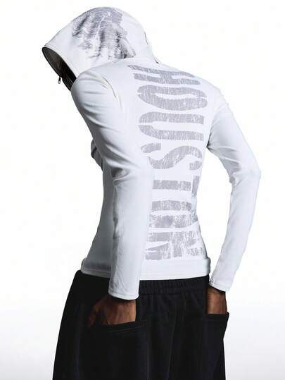 LYSMO Y3K Women's Zip-Up Letter Print Fitted Hooded Long Sleeve T-Shirt  Hooded Undershirt Graphic Long Sleeve Shirt For Going Out Outfits, Back To School, Graduation, Streetwear, And Stockholm Style,Fall