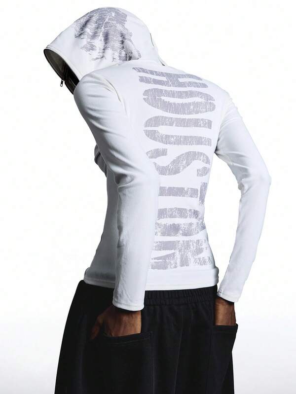 LYSMO 女士拉链字母印花修身连帽长袖 T 恤