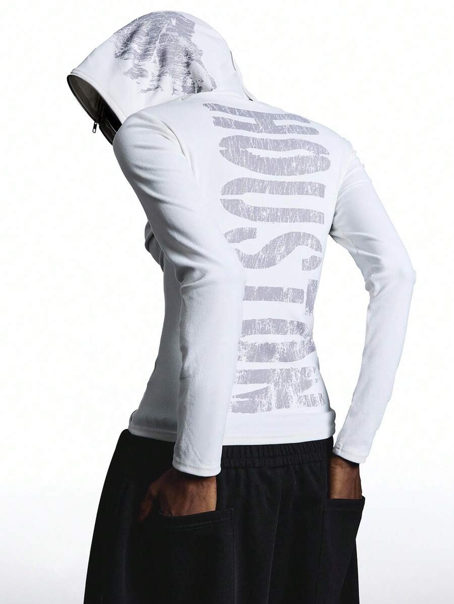 LYSMO Women's Zip-Up Letter Print Fitted Hooded Long Sleeve T-Shirt  Hooded Undershirt Graphic Long Sleeve Shirt For Going Out Outfits, Back To School, Graduation, Streetwear, And Stockholm Style,Fall