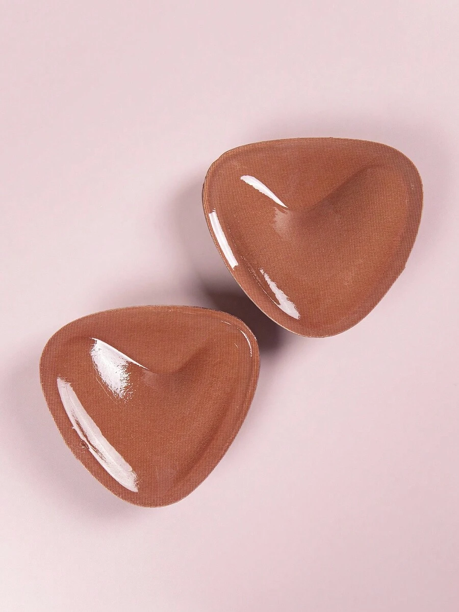 SHEIN 1 Pair Waterproof & Sweat-Resistant Double-Sided Adhesive V-Shaped Cleavage Enhancing Bra Pads - Brown - View 1