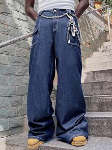 ROMWE MEN Casual Jeans en denim cargo ample avec poches pour hommes - Jean brut - Voir 4