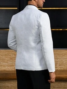 Manfinity AFTRDRK Men's Suit Jacket, Fashion Party Solid Color Blazer, Elegant Matching For Banquet, Jacquard Glossy Fabric, Casual Suit Jacket For Experts, Old Money - White - View 2