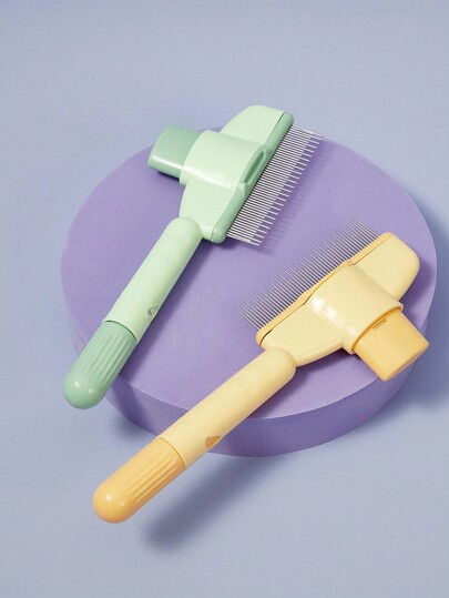 PETSIN 2PCS Pet Comb For Dogs & Cats, Pet Hair Removal Comb With Release Button Self-Cleaning With Long & Short Stainless Steel Metal Teeth For Shedding, Comfort And