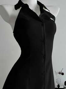 Elamini 白色无袖刺绣修身A字连衣裙，春夏 - 黑色 - 查看 5