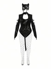 Fantasy Costume 大码时尚性感镂空前内衣 - 黑色 - 查看 6