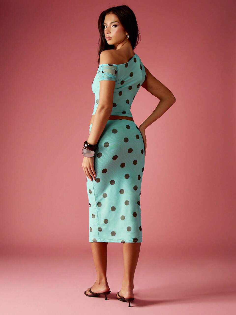 MISSGUIDED Retro Style Polka Dot Midi Pencil Skirt Hawaiian Summer Beach Holiday Party Evening Casual Wear
