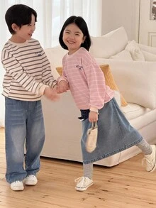 Genkimix Kids Spring/Autumn New Boys Loose Casual Striped Sweatshirt, Letter Print, Comfortable Sporty Top - Apricot - View 3
