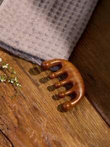 Cirelle 1 件/2 件木制头皮按摩器 - 手工制作天然绿檀香宽齿梳 - 木质按摩梳和檀香梳，用于奢华护发、护发、女孩礼物 - 棕色 - 查看 2