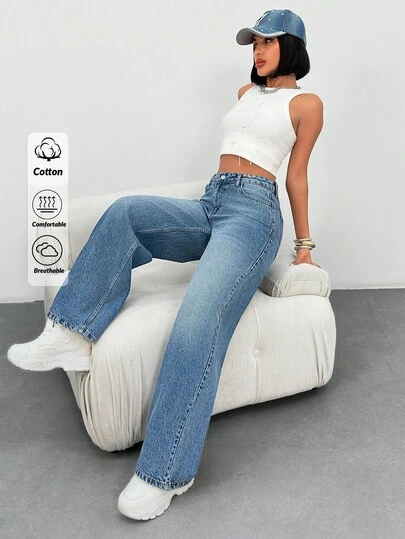 EURMUSE WOMEN WIDE LEG LOW WAIST JEANS Y2k Jeans Loose Jeans Summer Jeans Wide Leg Jeans Cowgirl Jeans