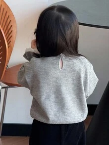 DAZY 女婴二合一韩式蕾丝拼接长袖毛衣幼儿女童服装 - 灰色 - 查看 2