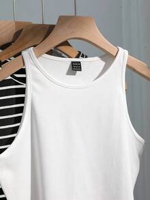 SHEIN EZwear 4件套女士休闲黑白条纹性感修身吊带背心，夏季 - 彩色 - 查看 3