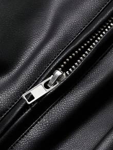 Livesso PU Leather Collar Lantern Sleeve Thickened Women Jacket, Suitable For Halloween, Autumn/Winter - Black - View 11