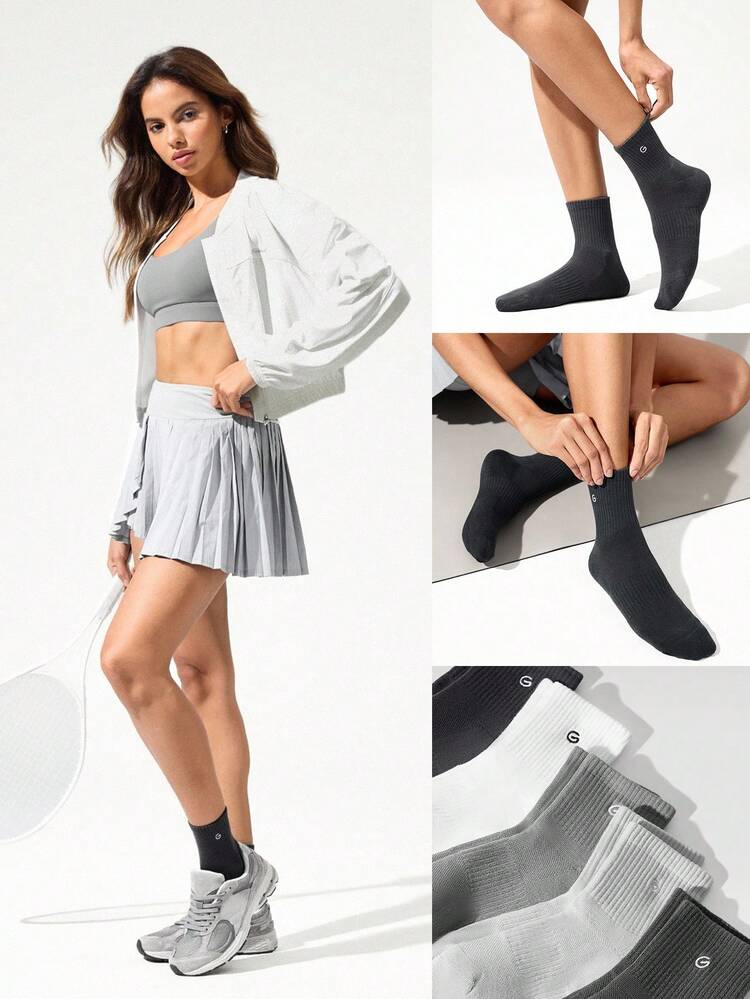 5 Pairs Socks Soft Ventilated Mesh With Embroidered Logo Workout Daily Casual