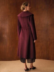 MOTF PREMIUM WOOL SHAWL COLLAR BELTED OVERCOAT - Burgundy - View 4