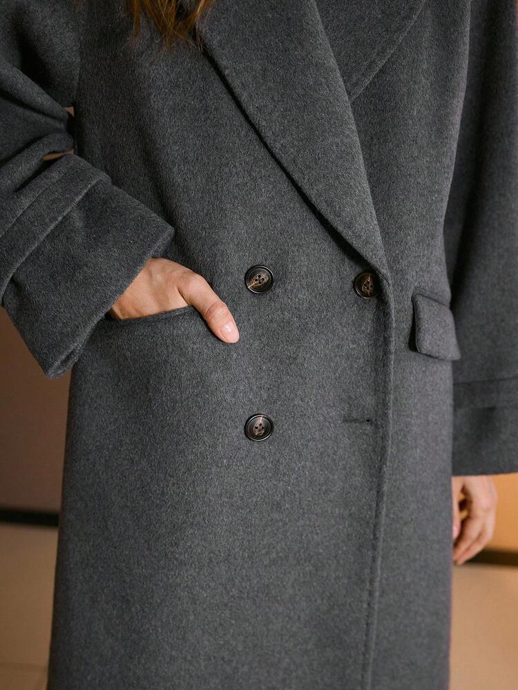 SOLID COLOR OVERSIZED COLLAR COCOON MID-LENGTH WOOL BLEND OVERCOAT