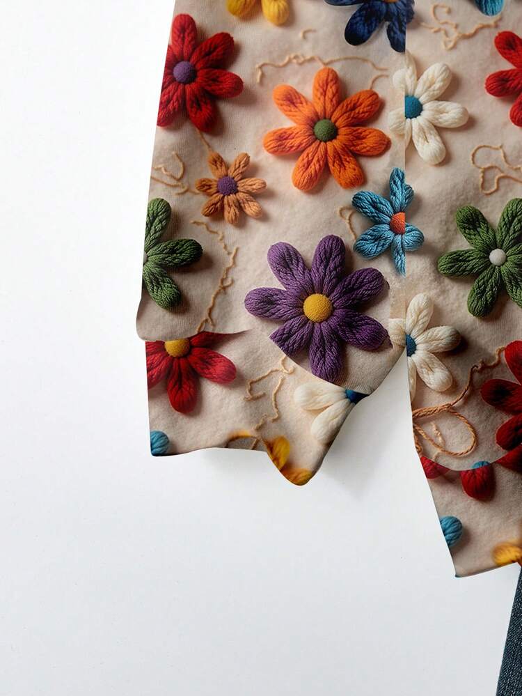 EMERY ROSE 优雅复古热带花卉印花大码女式运动衫 - 彩色 - 查看 4