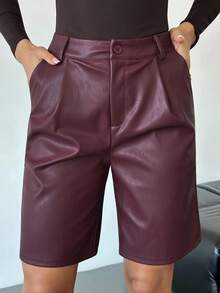 Lavishia Damen Mode Rote PU Leder Shorts, geeignet für den Arbeitsweg - Rot - Übersicht 4