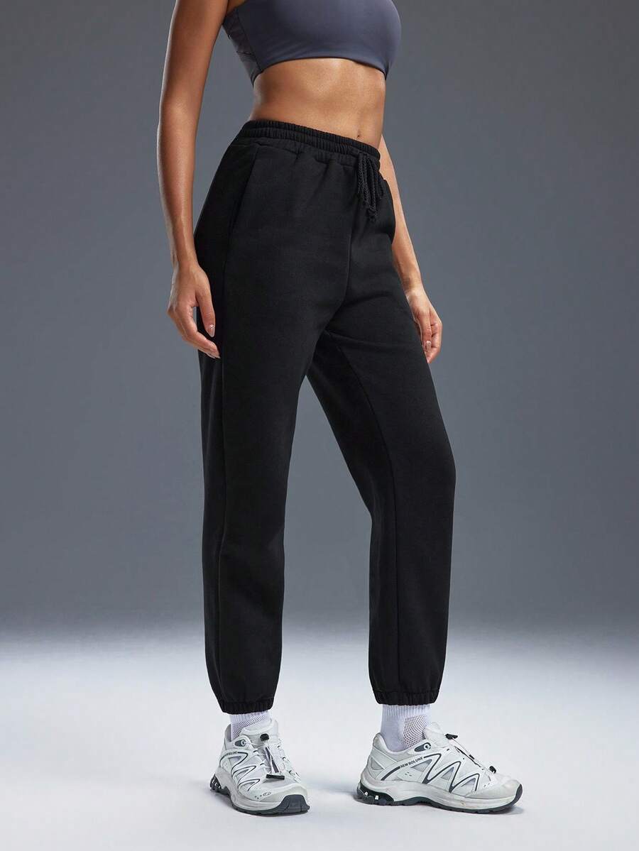 Powerista Women's Casual Solid Color Sports Pants - Black - View 1