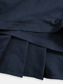 Sparklyn 女童百褶高腰裙，内置安全短裤，二合一裙裤，四季百搭，可搭配衬衫、T恤、Polo衫、连帽衫、夹克 - 藏蓝色 - 查看 6