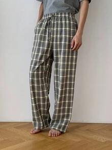 DAZY 男士格子面料松紧腰休闲裤，秋季睡衣 - 彩色 - 查看 4