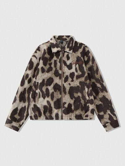 Street Life Men's Woolen Street American Leopard Texture Overcoat, Fall Winter