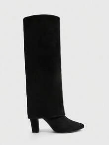 CUCCOO SZL Giày cao gót mũi nhọn chất liệu nhung PU màu đen thiết kế hai lớp thời trang tối giản cho nữ dự tiệc hàng ngày, có khóa kéo bên hông - màu đen - Xem 3