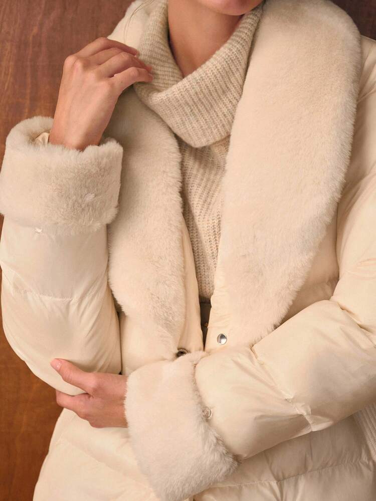 CONTRAST FAUX FUR BELTED WINTER COAT