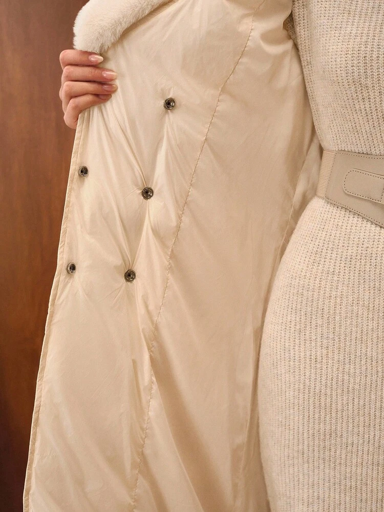 CONTRAST FAUX FUR BELTED WINTER COAT