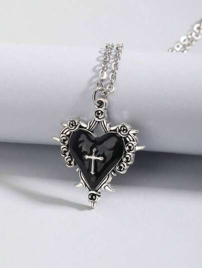 Goth Gothic Skull, Bat, Snake, Sword Piercing Heart Pendant Necklace