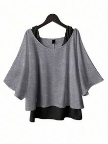 SHEIN Essnce 大码女式休闲两件套西装，背心和露肩上衣两件套西装，女式夏季两件套西装，外出上衣女式夏季服装，露肩上衣可爱上衣可爱夏季上衣 - 灰色 - 查看 1