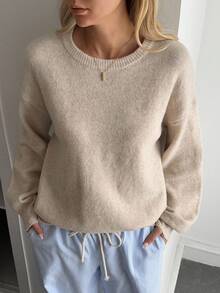 Livesso Suéter holgado y casual de cuello redondo para mujer, nueva llegada de otoño/invierno