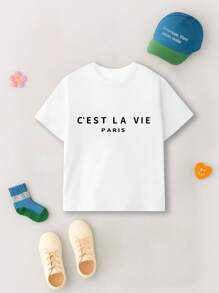 Áo thun ngắn tay thường ngày mùa hè dành cho cô gái trẻ có cổ tròn in chữ - trắng - Xem 1