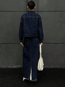 DAZY Women's Casual Washed Denim Jacket And Mini Skirt Set, Autumn