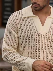 Manfinity VCAY Men's Casual Textured Hollow-Out Knit Sweater, Fall Winter - White - View 2