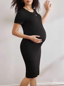 Casual Basic Fashion Nursing Maternity Round Neck Short Sleeve Nightgown