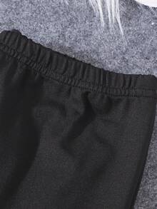 SHEIN Sparklyn 3 件套女童休闲格子衬衫（带口袋）、长袖上衣和紧身裤，适合年龄较大的青少年女孩 - 黑色 - 查看 5