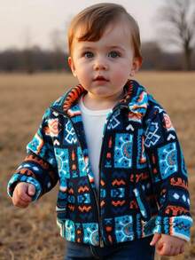 SHEIN Infant/Toddler Boys' Geometric Pattern Fleece Zip-Up High Collar Jacket, Suitable For Daily Wear, Outings, Travel Baby Boy Fleece Jacket Baby Boy Winter Jacket Boys Geometric Print Jacket 6 Months Baby Boy Winter Coat Newborn Baby Boy Zip Up Jacket Baby Boy Baby Girl Fleece Jacket Baby Boy Baby Girl Sherpa Jacket 3M-3T Fall/Winter Neutral Baby Clothes Neutral Baby Clothes Unisex Jacket - Multicolor - View 4