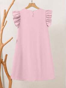 SHEIN 青少年女孩纯色褶皱连衣裙，休闲韩式度假迷你分层袖