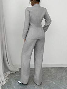 Elenzga 2 件女士优雅粉色西装套装 - 西装外套和配套裤子，适合办公室、商务、派对、情人节约会 - 黑與白 - 查看 2