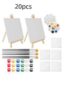 20 件迷你画布和画架套装（7 块画布 + 2 个画架 + 3 种颜料 + 6 种画笔 + 2 个调色板）适用于绘画、油画、水彩练习、小型绘画、手工和艺术派对、母亲节、妈妈的礼物、返校、学校用品、圣诞节、秋季装饰、圣诞装饰、万圣节装饰、返校、墙壁装饰、卧室窗帘。 - 套裝 - 查看 8