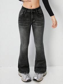 Sparklyn Teen Girls' Casual Washed Low Waist Slim Fit Flare Jeans Fall Winter