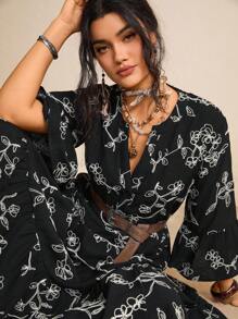 SHEIN LUNE 大码连衣裙情人节红色连衣裙女士长裙夏季连衣裙 - 黑與白 - 查看 2