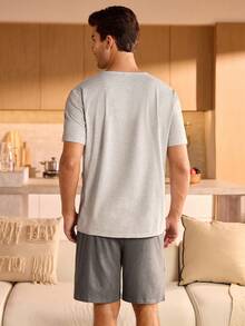 Manfinity Underwear&Sleepwear Basics Conjunto de pijama de pantalón corto y parte superior de manga corta de unicolor para hombre - Gris - Ver 2