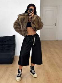 Coolane Women's & Men's Fall  Streetwear Vintage Casual Back To School Daily Wear Comfortable Low Rise Leather Black Shorts