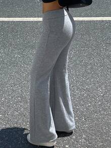 DAZY 女式交叉腰喇叭腿运动裤 - 灰色 - 查看 4