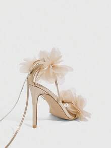 CUCCOO SZL 女士尖头3D花卉装饰优雅高跟凉鞋 - 金色 - 查看 10